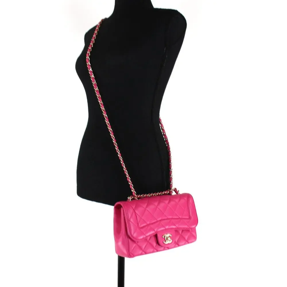 CHANEL Mini Pink Quilted Lambskin Mademoiselle Chic Mini Flap Bag Gold CC Logo - Picture 2 of 11